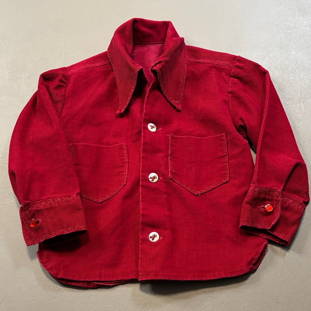 Handmade Wine Red Corduroy Airplane Detail Button-Up Shirt Size 4T - Picture 1 of 6